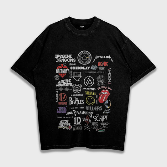 European and American Rock Bands Logo - Loose Heavy T-Shirt
