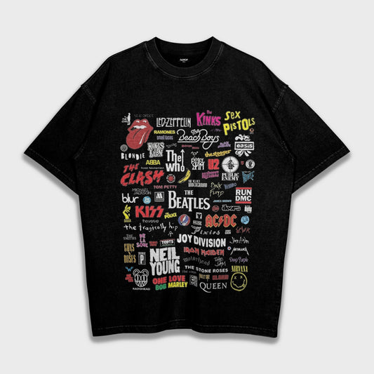 European and American Rock Bands Logo - Loose Heavy T-Shirt